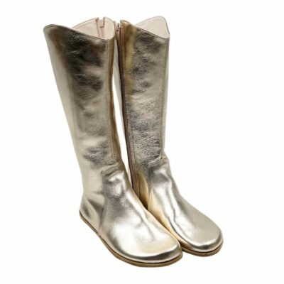 Gold Bright Leather Flat Knee Boots